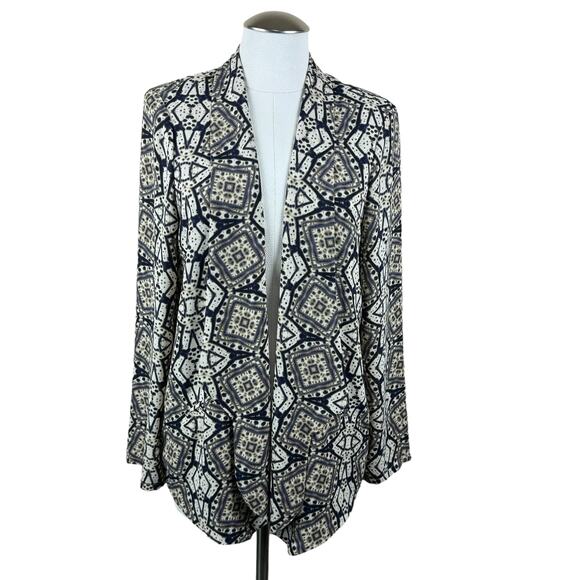 Women's ASTR Geometric Blazer Open Draped Front Long Sleeve Lightweight Jacket L - Picture 1 of 11